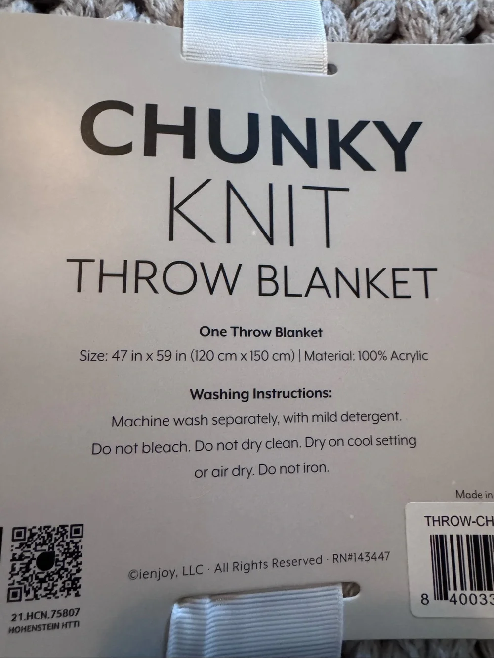 NWT Linens & Hutch Chunky Knit Throw Blanket Light Gray 47”x59” Oversized Cozy